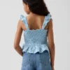 Kinder-top van katoenen gaas met smockwerk en peplum