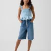 Kinder-top van katoenen gaas met smockwerk en peplum