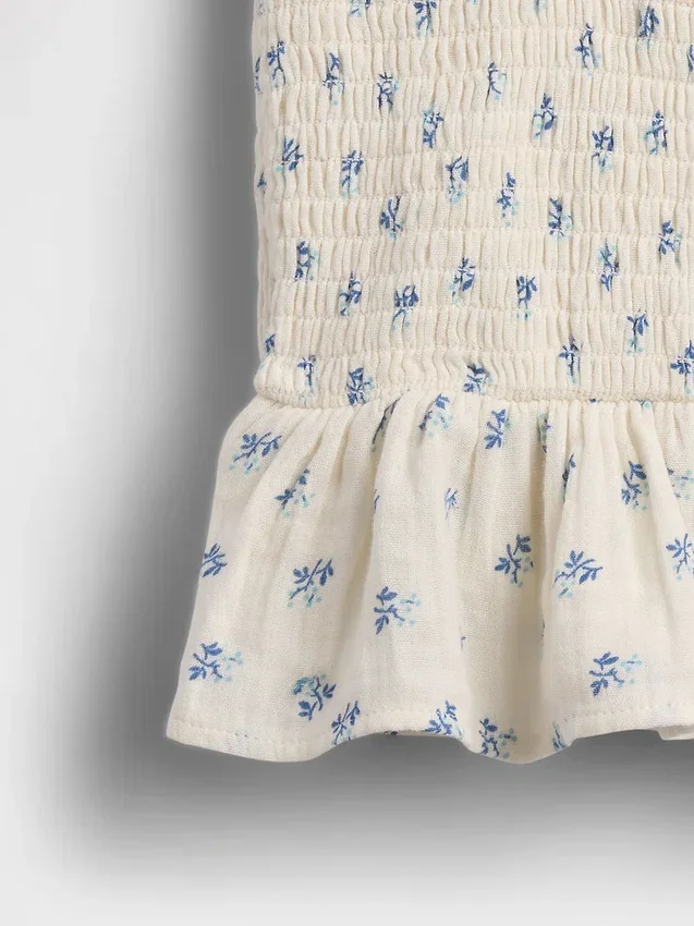 Kinder-top van katoenen gaas met smockwerk en peplum