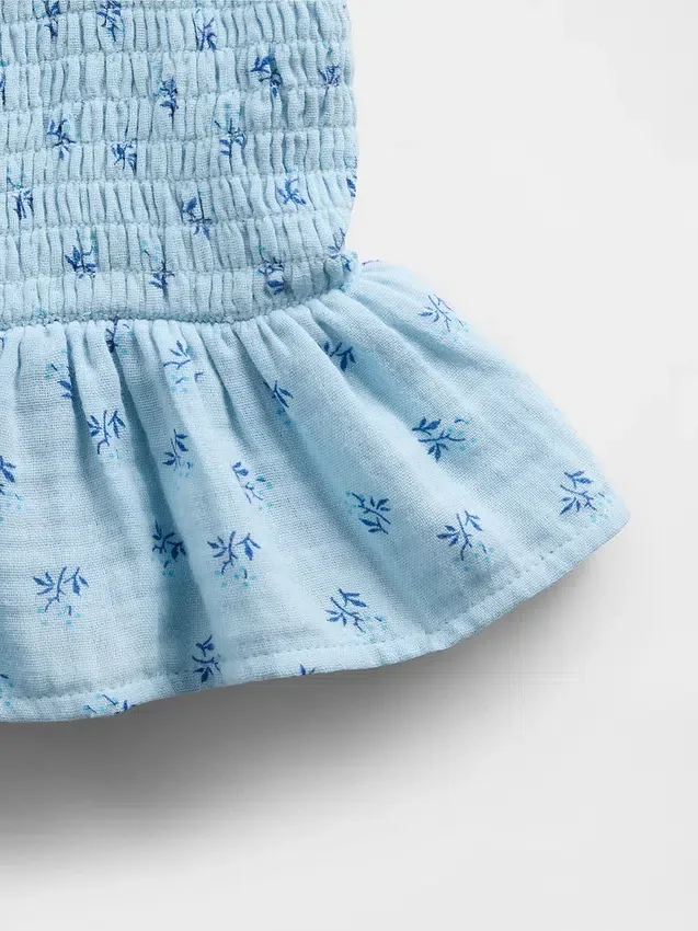 Kinder-top van katoenen gaas met smockwerk en peplum