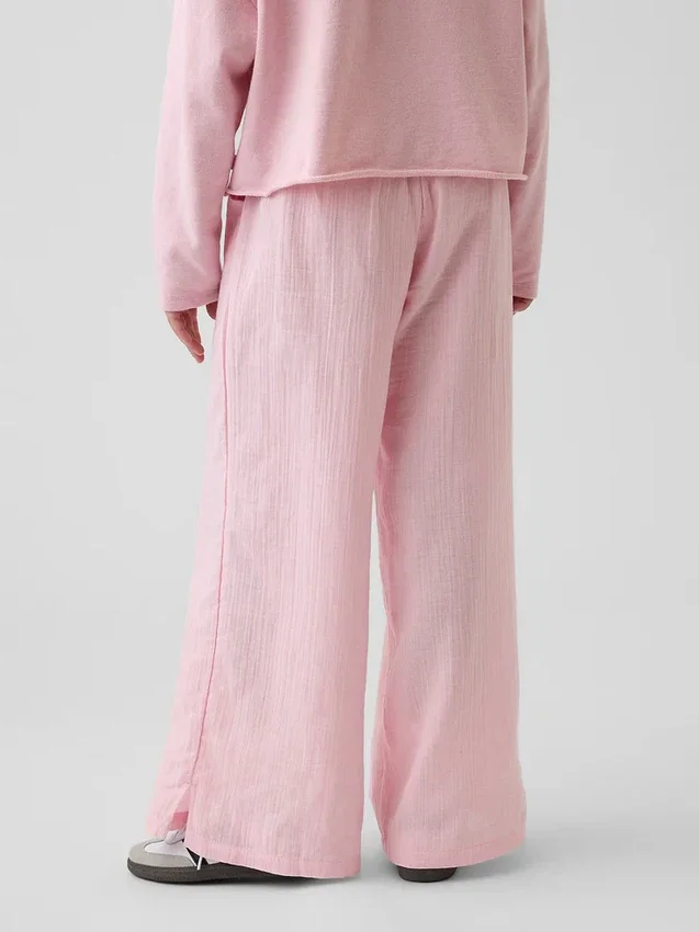 Kinderbroek van katoenen gaas met wijde pijpen