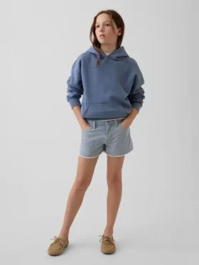 Kinderdenimkorte broek met lage taille en strepen