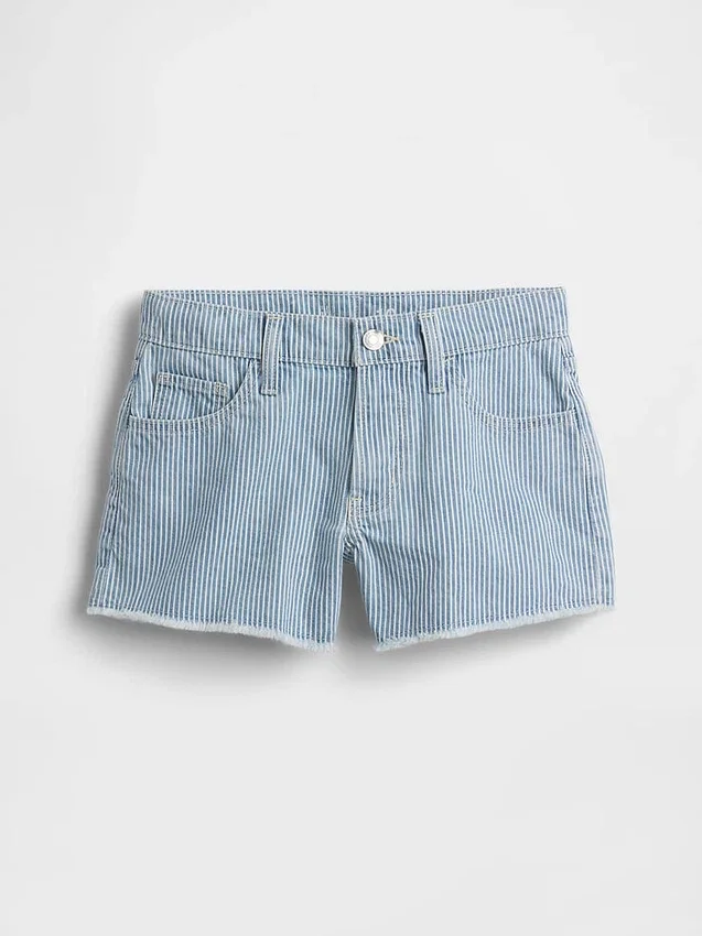 Kinderdenimkorte broek met lage taille en strepen