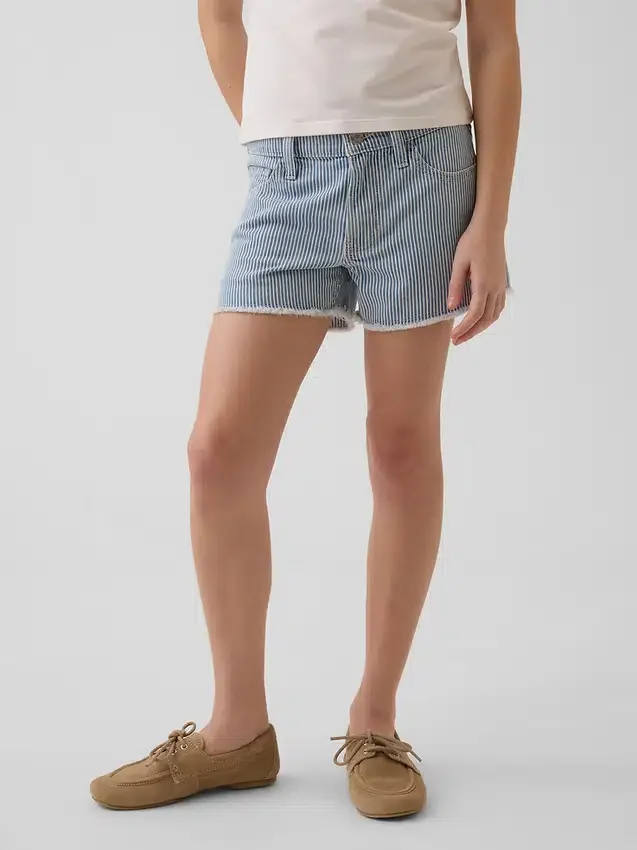 Kinderdenimkorte broek met lage taille en strepen