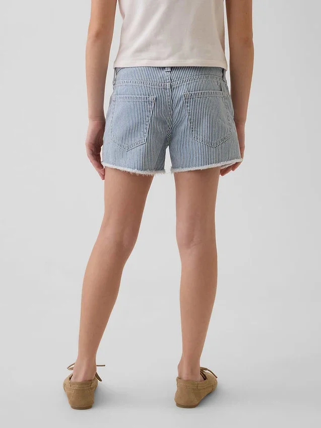 Kinderdenimkorte broek met lage taille en strepen