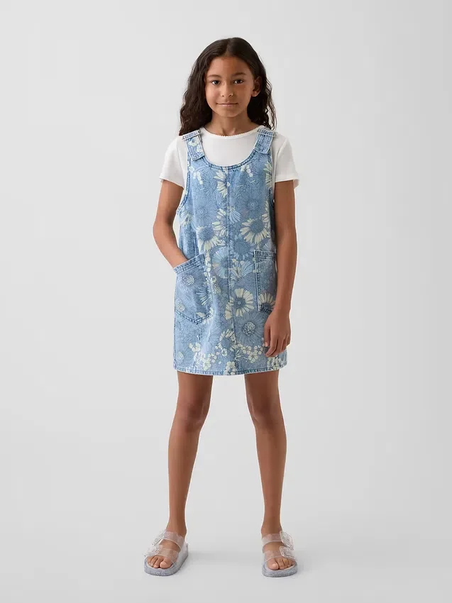 Kinderdenimrok met bloemenprint