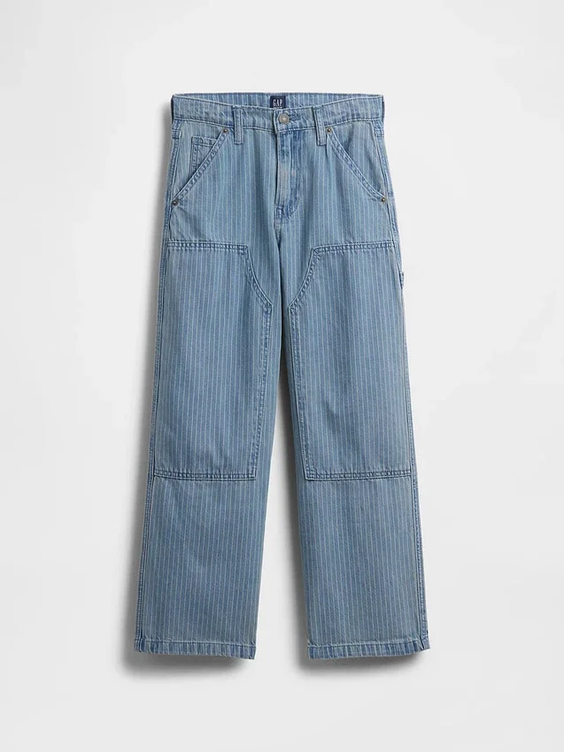 Kinderen Baggy gestreepte Carpenter-Jeans met dubbele knieën