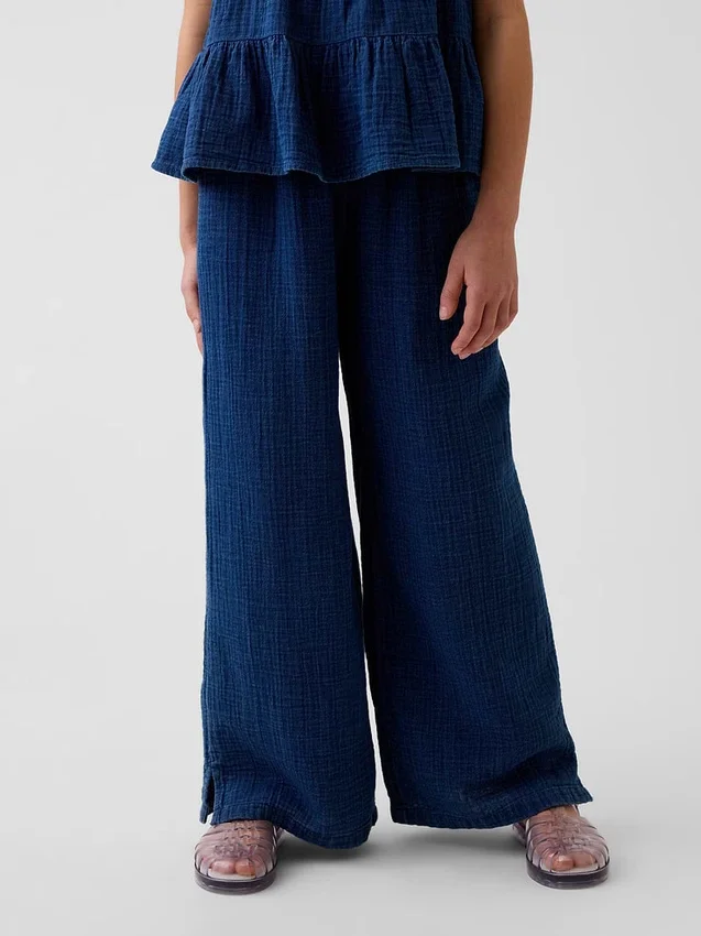 Kinderen: broek van katoenen gaas met relaxte, wijde pijpen