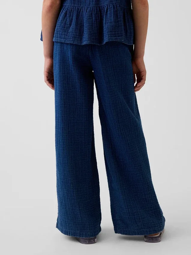 Kinderen: broek van katoenen gaas met relaxte, wijde pijpen