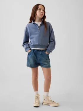 Kinderen: denim korte broeken met hoge taille en dolfin-pasvorm