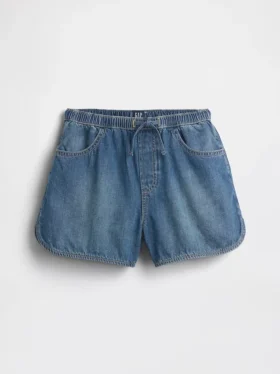 Kinderen: denim korte broeken met hoge taille en dolfin-pasvorm