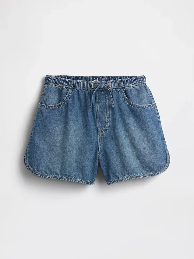 Kinderen: denim korte broeken met hoge taille en dolfin-pasvorm
