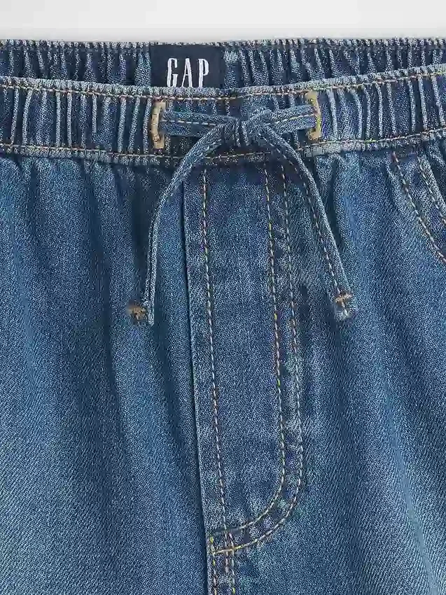 Kinderen: denim korte broeken met hoge taille en dolfin-pasvorm
