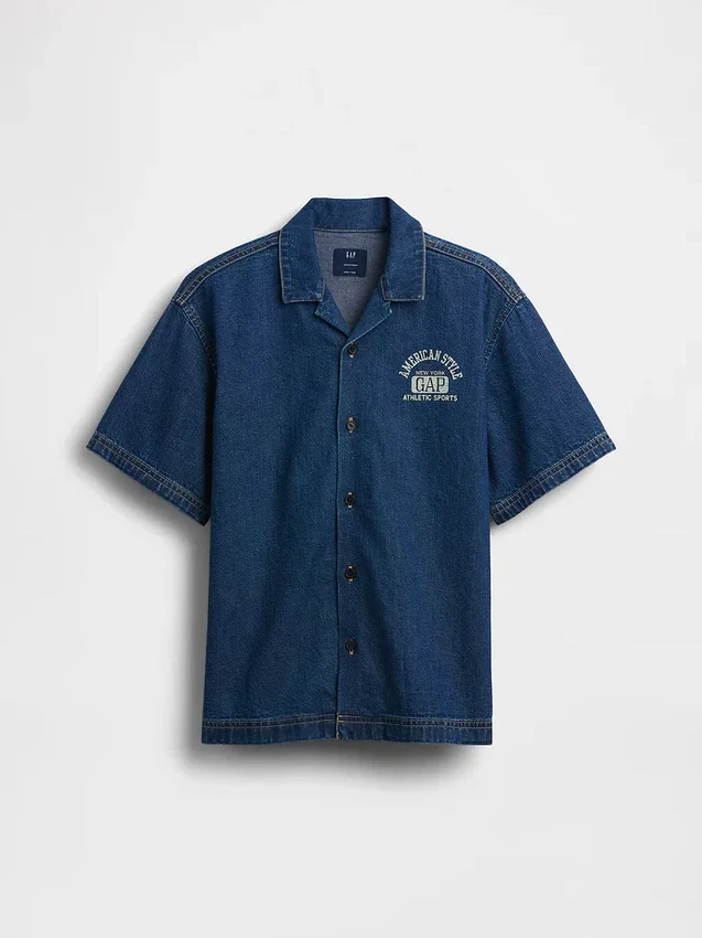 Kinderen Denim Relaxed New York-logo-overhemd