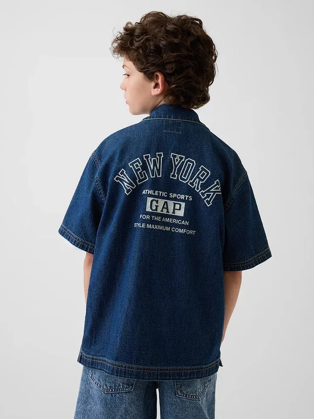 Kinderen Denim Relaxed New York-logo-overhemd