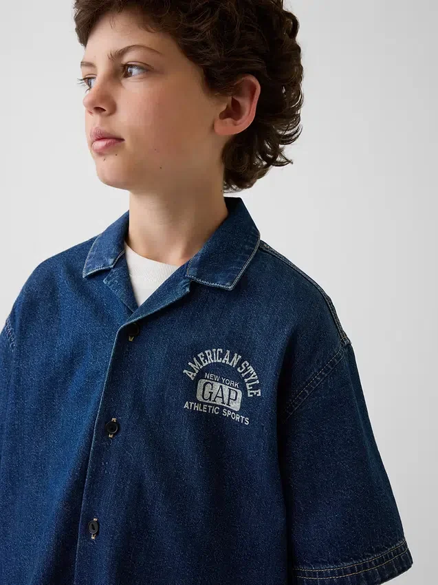 Kinderen Denim Relaxed New York-logo-overhemd