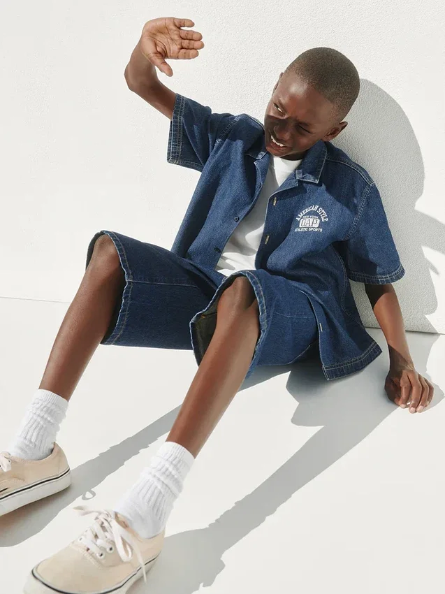 Kinderen Denim Relaxed New York-logo-overhemd