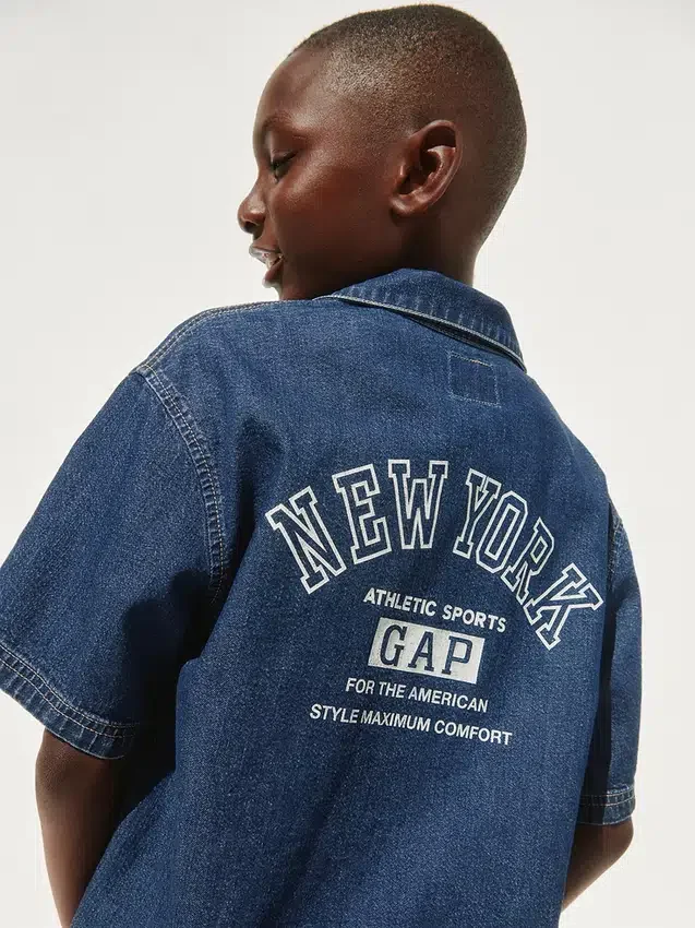 Kinderen Denim Relaxed New York-logo-overhemd