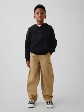 Kinderen: geborstelde, baggy cargo-broek met taps toelopende pijpen
