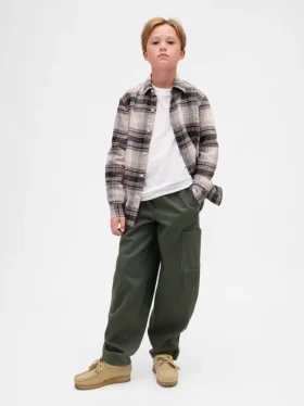 Kinderen: geborstelde, baggy cargo-broek met taps toelopende pijpen