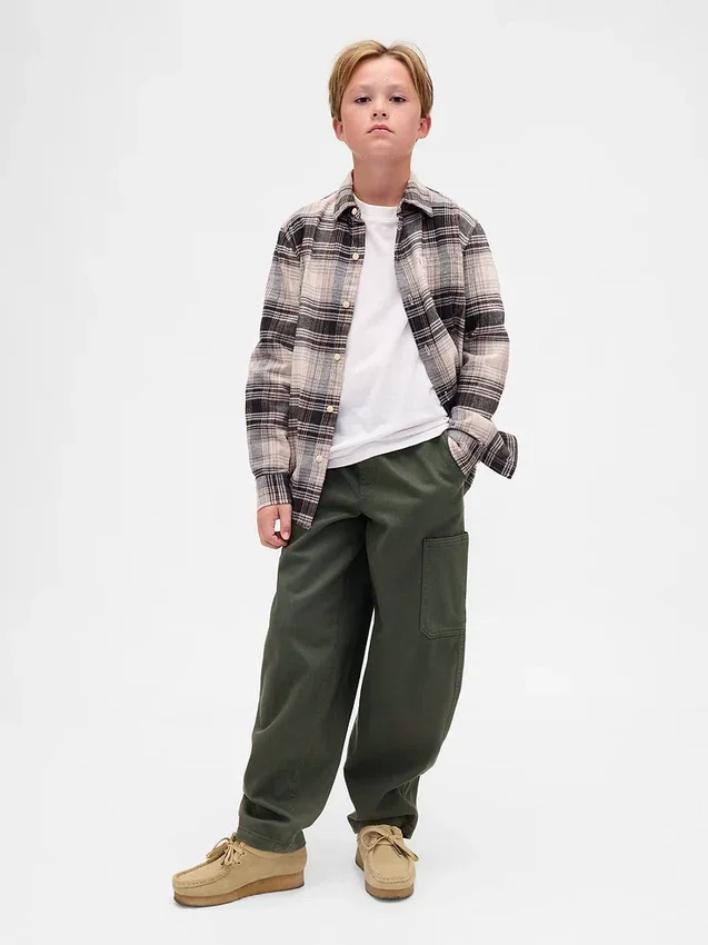 Kinderen: geborstelde, baggy cargo-broek met taps toelopende pijpen