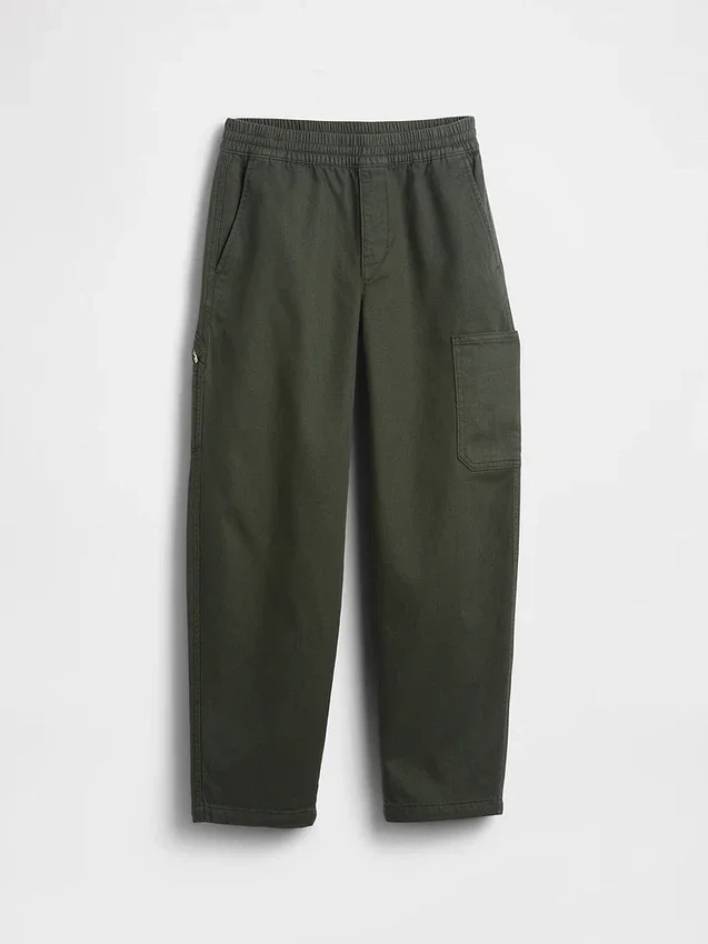 Kinderen: geborstelde, baggy cargo-broek met taps toelopende pijpen