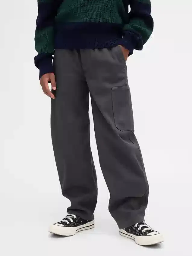 Kinderen: geborstelde, baggy cargo-broek met taps toelopende pijpen