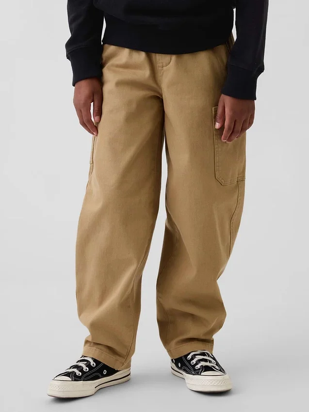 Kinderen: geborstelde, baggy cargo-broek met taps toelopende pijpen