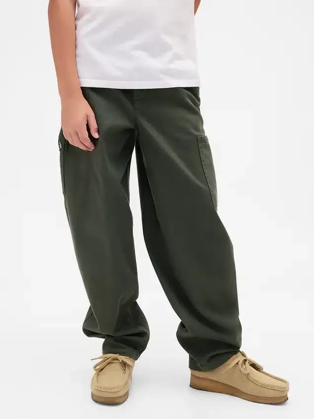Kinderen: geborstelde, baggy cargo-broek met taps toelopende pijpen