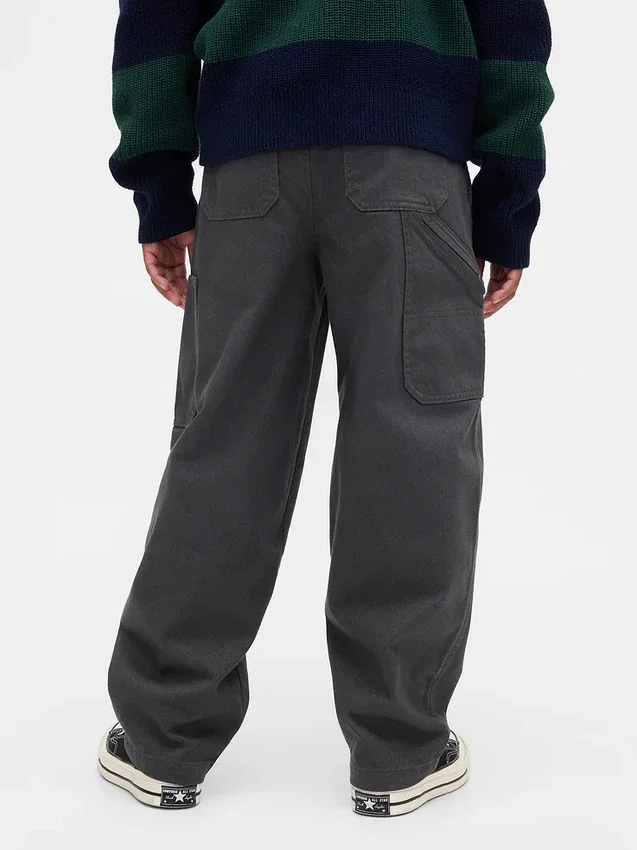 Kinderen: geborstelde, baggy cargo-broek met taps toelopende pijpen