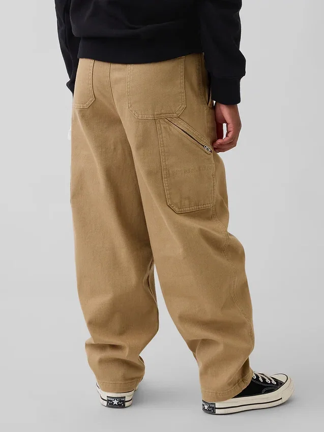 Kinderen: geborstelde, baggy cargo-broek met taps toelopende pijpen