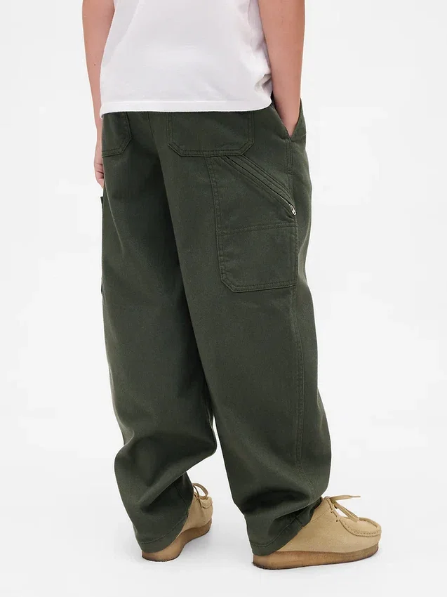Kinderen: geborstelde, baggy cargo-broek met taps toelopende pijpen