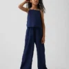 Kinderen Linnen-katoenen gemakkelijke broek met wijde pijpen
