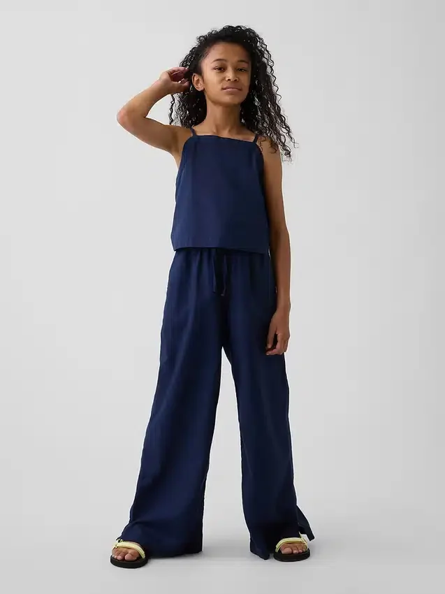 Kinderen Linnen-katoenen gemakkelijke broek met wijde pijpen