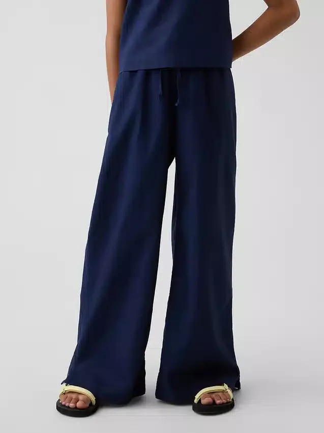 Kinderen Linnen-katoenen gemakkelijke broek met wijde pijpen