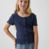 Kinderen Pointelle geribd T-shirt met knoopsluiting aan de voorkant