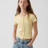 Kinderen Pointelle geribd T-shirt met knoopsluiting aan de voorkant