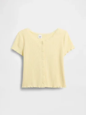 Kinderen Pointelle geribd T-shirt met knoopsluiting aan de voorkant