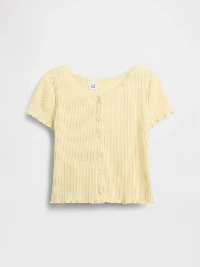 Kinderen Pointelle geribd T-shirt met knoopsluiting aan de voorkant