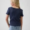 Kinderen Pointelle geribd T-shirt met knoopsluiting aan de voorkant