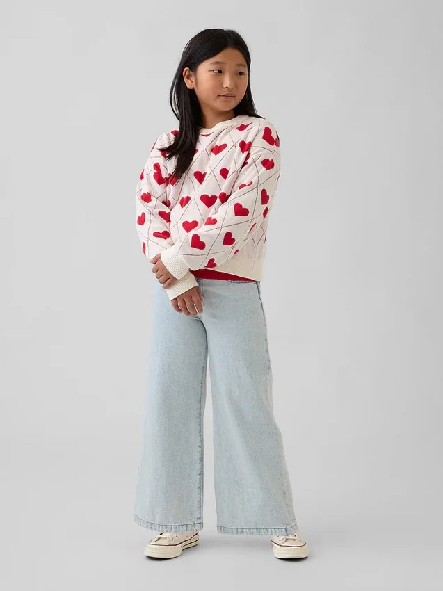 Kinderen: Relaxed trui met print en ronde hals