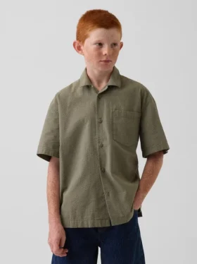 Kinderen: Seersucker-vakantieshirt met textuur en relaxte pasvorm