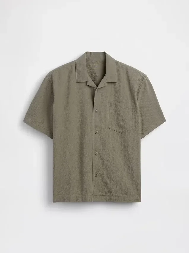 Kinderen: Seersucker-vakantieshirt met textuur en relaxte pasvorm