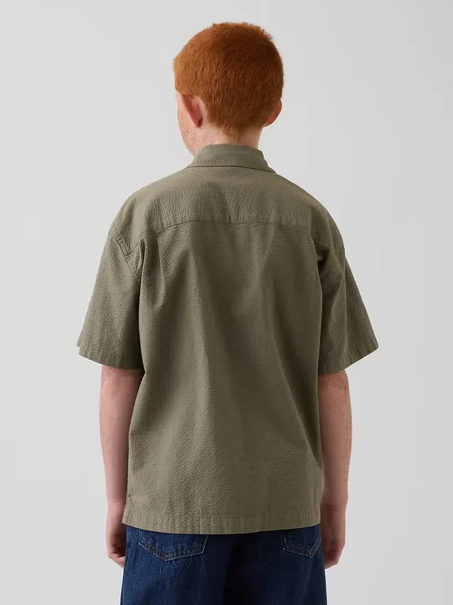 Kinderen: Seersucker-vakantieshirt met textuur en relaxte pasvorm