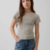 Kinderen T-shirt met gemêleerde ribboord en getailleerde pasvorm