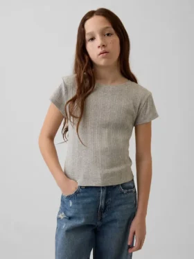 Kinderen T-shirt met gemêleerde ribboord en getailleerde pasvorm