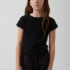 Kinderen T-shirt met gemêleerde ribboord en getailleerde pasvorm