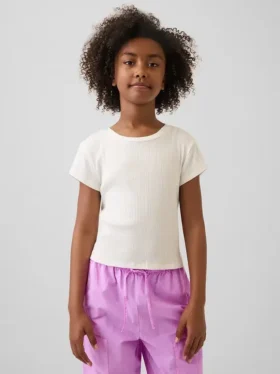 Kinderen T-shirt met gemêleerde ribboord en getailleerde pasvorm