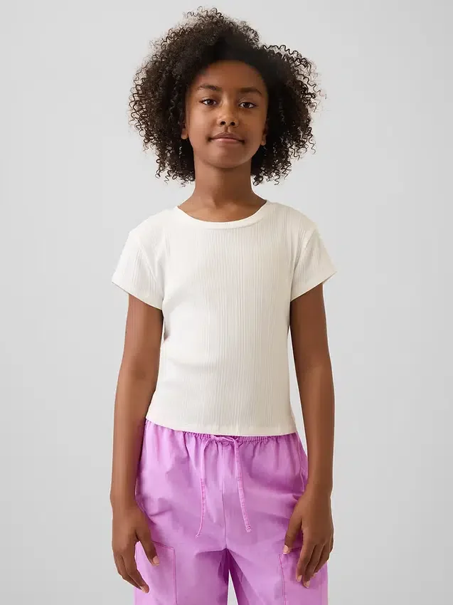 Kinderen T-shirt met gemêleerde ribboord en getailleerde pasvorm