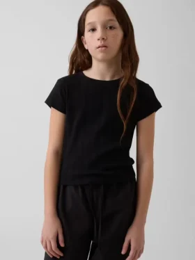 Kinderen T-shirt met gemêleerde ribboord en getailleerde pasvorm